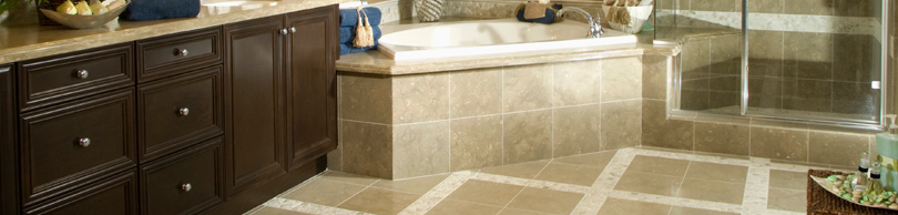 Bathroom Tile Floor, Tub Surround and Tiled Shower